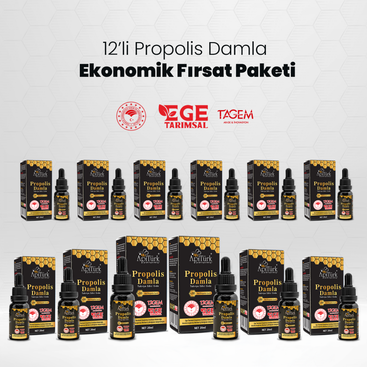 12’li Propolis Damla Ekonomik Paket 20ml 12 Adet