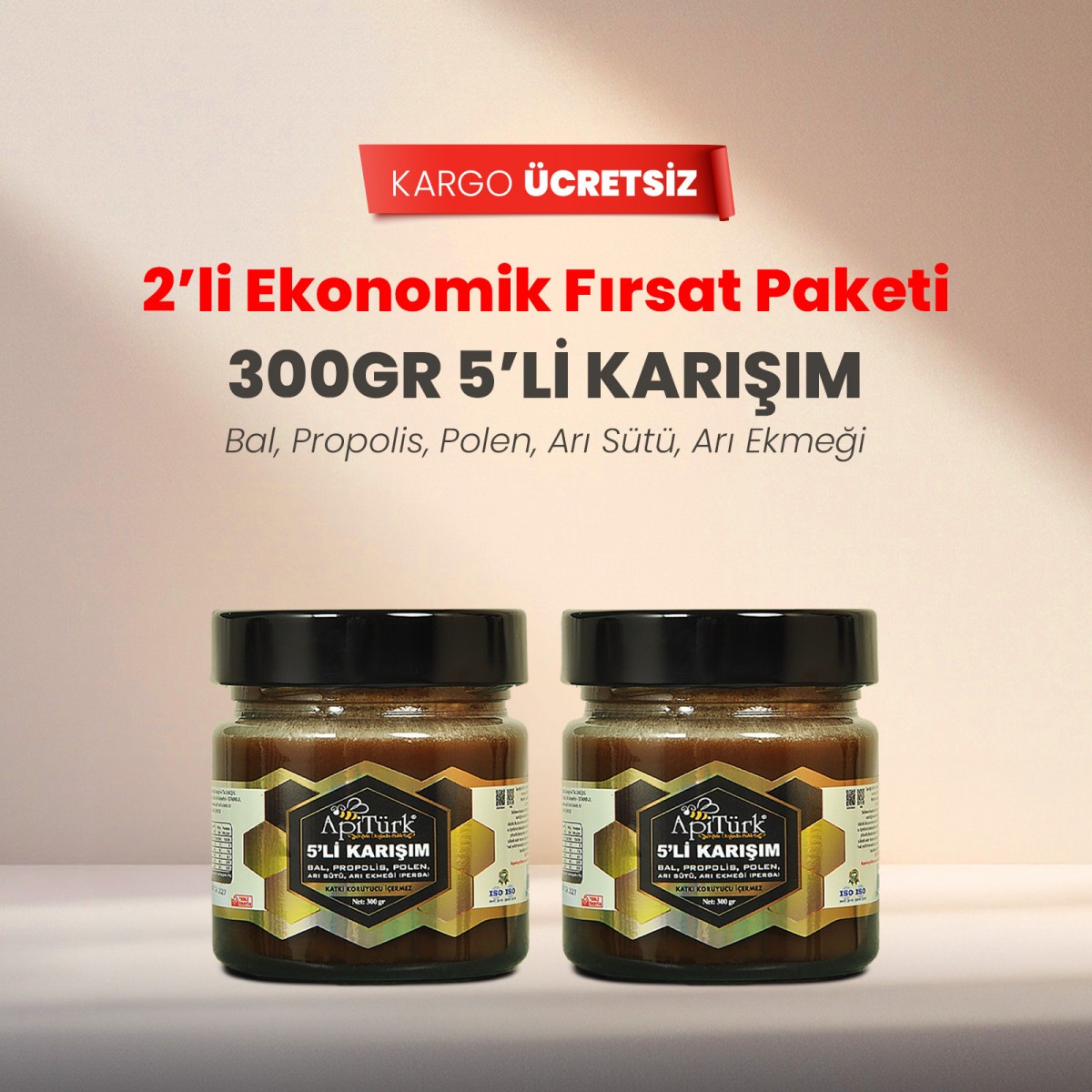 2'li Ekonomik Fırsat Paketi 5'li Karışım 300gr (Bal, Propolis, Polen, Arı Sütü, Arı ekmeği) 2'li Ekonomik Fırsat Paketi 5'li Karışım 300gr (Bal, Propolis, Polen, Arı Sütü, Arı ekmeği)