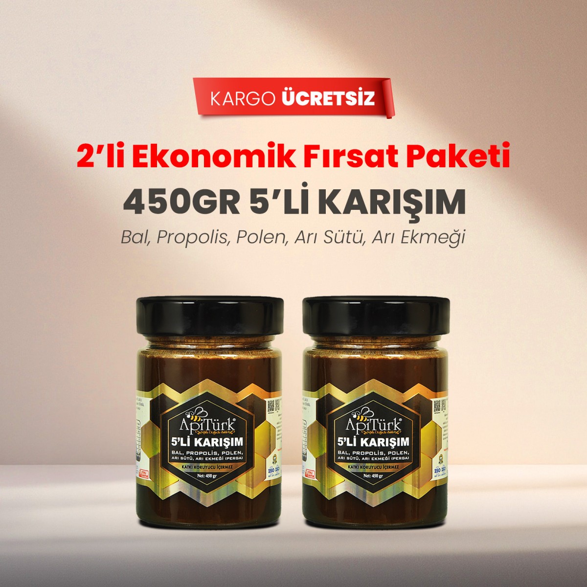 2'li Ekonomik Fırsat Paketi 5'li Karışım 450gr (Bal, Propolis, Polen, Arı Sütü, Arı ekmeği) 2'li Ekonomik Fırsat Paketi 5'li Karışım 450gr (Bal, Propolis, Polen, Arı Sütü, Arı ekmeği)
