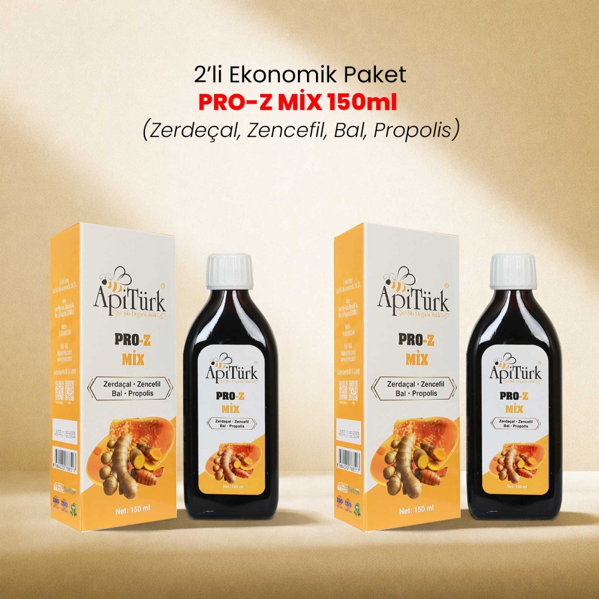 2’li Ekonomik Paket Pro-Z Mix 150 ml (Zerdeçal, Zencefil, Bal, Propolis) 2’li Ekonomik Paket Pro-Z Mix 150 ml (Zerdeçal, Zencefil, Bal, Propolis)