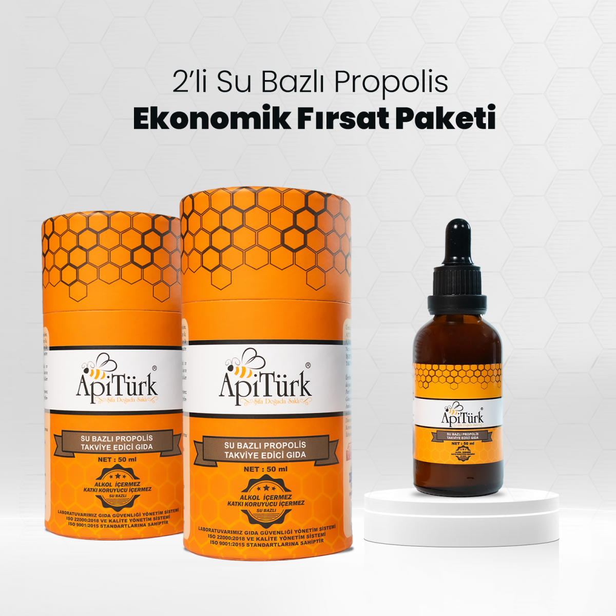 2’li Su Bazlı Propolis  Ekonomik Paket 50ml 2 Adet (Alkolsüz)