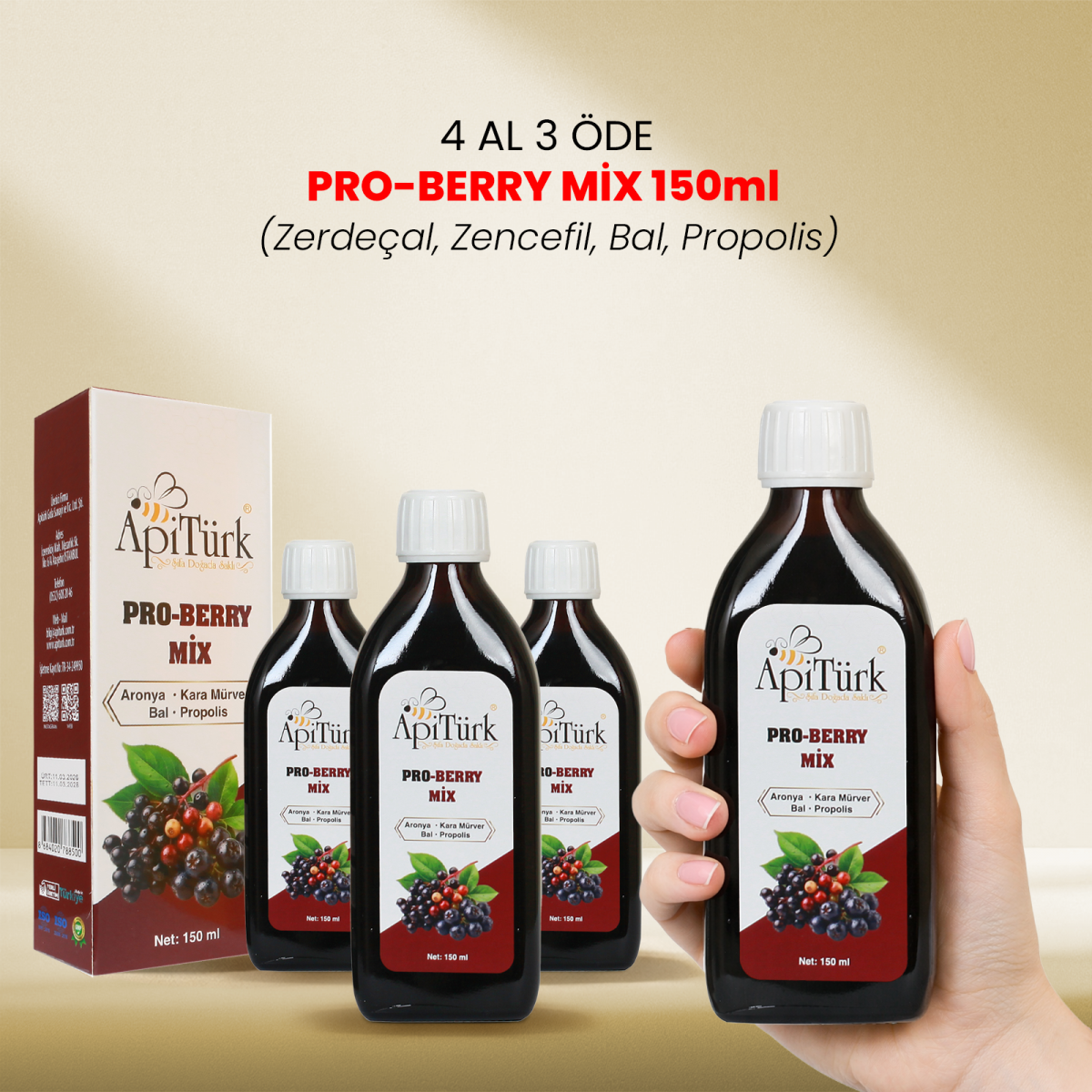 4 Al 3 Öde Pro-Berry Mix 150 ml (Aronya, Kara Mürver, Bal, Propolis)