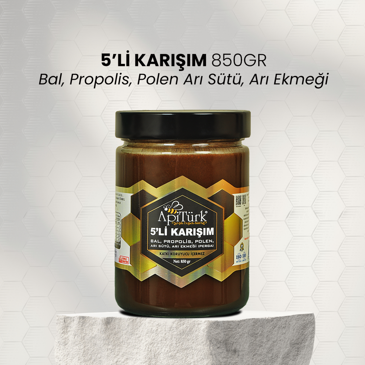 5'li Karışım 850gr Bal, Propolis, Polen Arı Sütü, Arı Ekmeği
