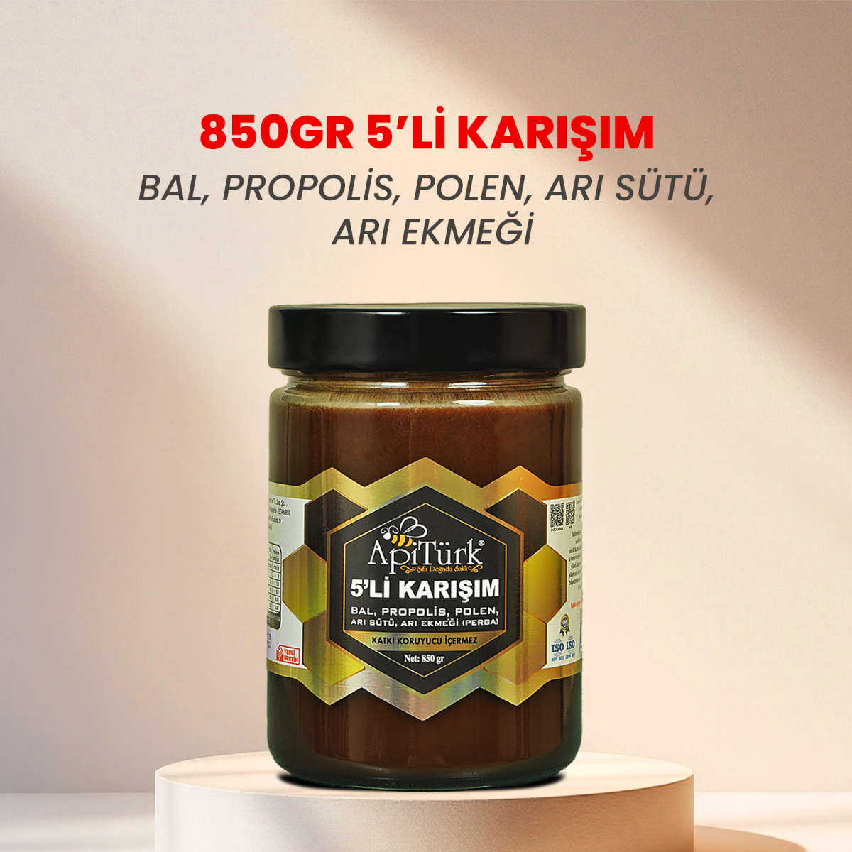5'li Karışım 850gr Bal, Propolis, Polen Arı Sütü, Arı Ekmeği 5'li Karışım 850gr Bal, Propolis, Polen Arı Sütü, Arı Ekmeği