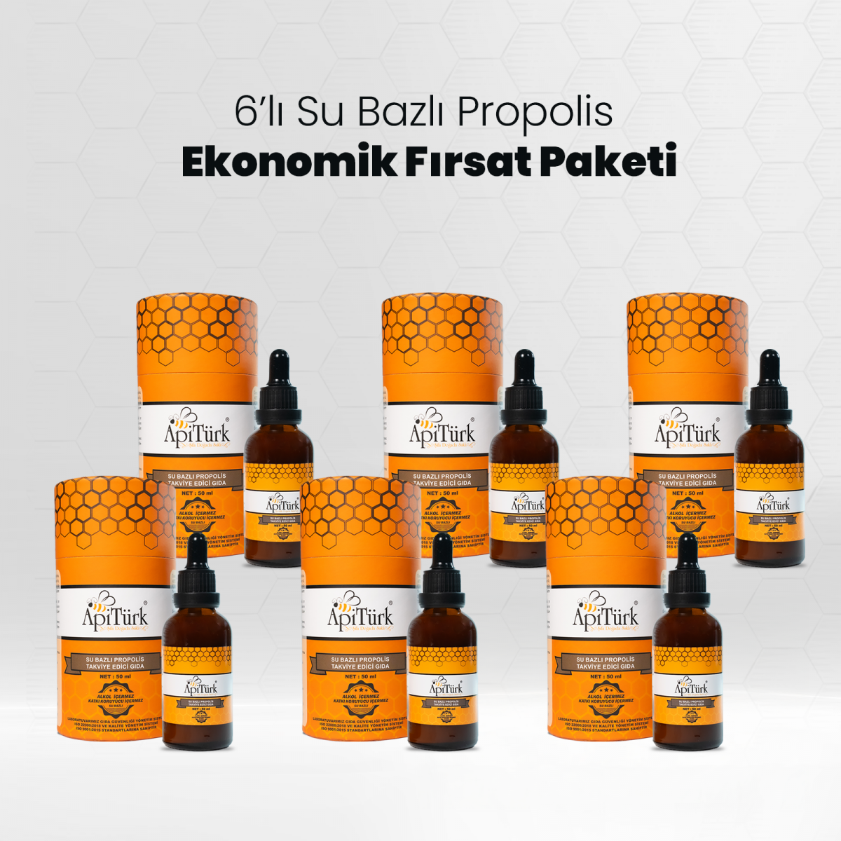 6’lı Su Bazlı Propolis Ekonomik Paket 50ml 6 Adet (Alkolsüz)