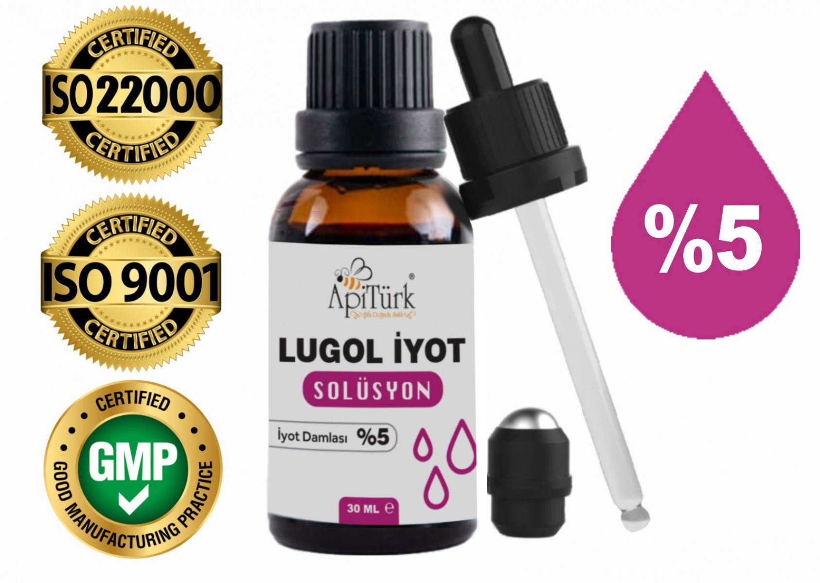 APİTÜRK LUGOL İYOT SOLÜSYON 30ml %5'lik İyot Damlası