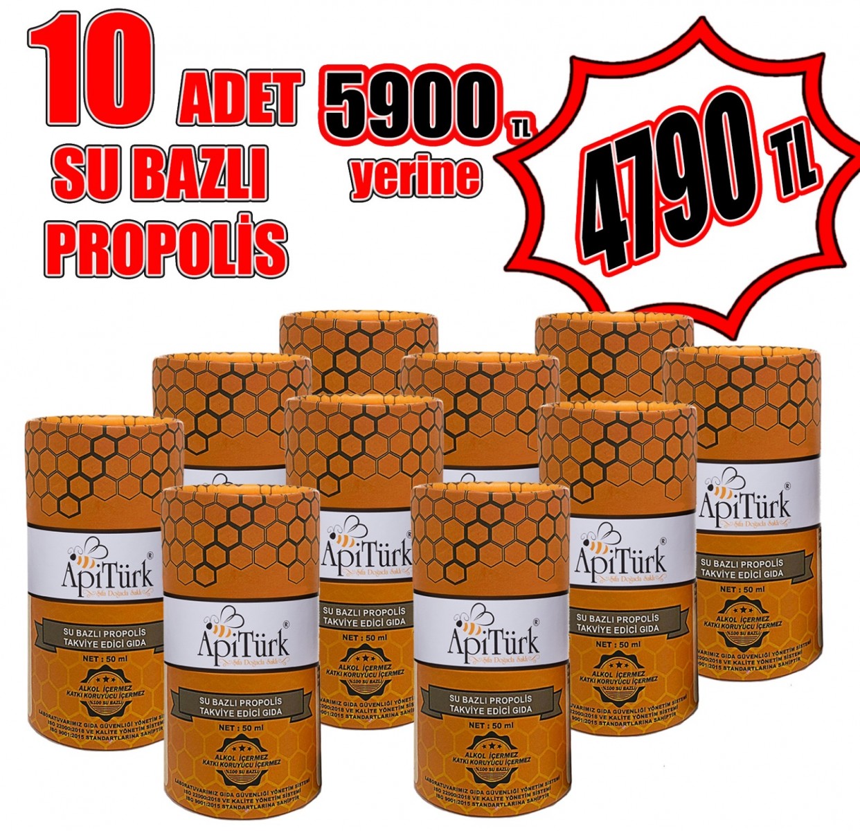 AVANTAJ PAKETİ APİTÜRK SU BAZLI PROPOLİS 50ml 10 ADET (ALKOLSÜZ)