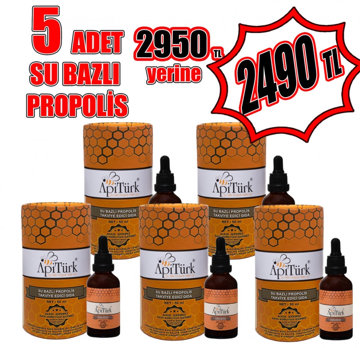 AVANTAJ PAKETİ APİTÜRK SU BAZLI PROPOLİS 50ml 5 ADET (ALKOLSÜZ)