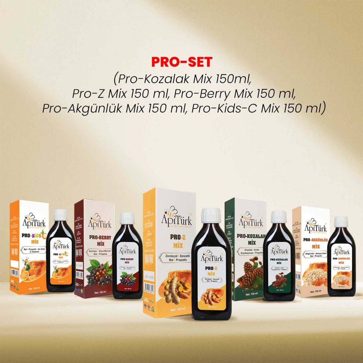 Pro-Set (Pro-Kozalak Mix 150ml, Pro-Z Mix 150 ml, Pro-Berry Mix 150 ml, Pro-Akgünlük Mix 150 ml, Pro-Kids-C Mix 150 ml)