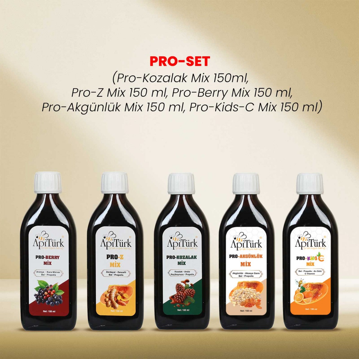 Pro-Set (Pro-Kozalak Mix 150ml, Pro-Z Mix 150 ml, Pro-Berry Mix 150 ml, Pro-Akgünlük Mix 150 ml, Pro-Kids-C Mix 150 ml) Pro-Set (Pro-Kozalak Mix 150ml, Pro-Z Mix 150 ml, Pro-Berry Mix 150 ml, Pro-Akgünlük Mix 150 ml, Pro-Kids-C Mix 150 ml)