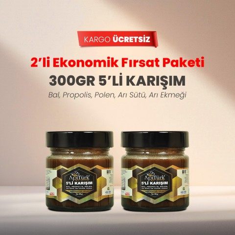 2'li Ekonomik Fırsat Paketi 5'li Karışım 300gr (Bal, Propolis, Polen, Arı Sütü, Arı ekmeği)