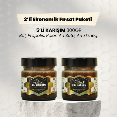 2'li Ekonomik Paket 5'li Karışım 300gr Bal, Propolis, Polen Arı Sütü, Arı Ekmeği