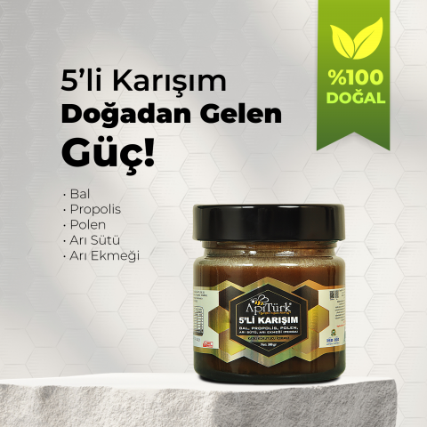 2'li Ekonomik Paket 5'li Karışım 300gr Bal, Propolis, Polen Arı Sütü, Arı Ekmeği