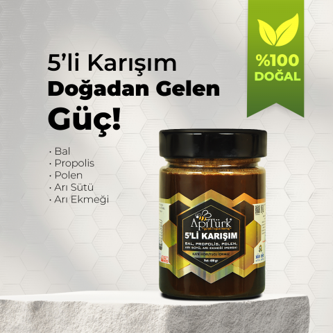 2'li Ekonomik Paket 5'li Karışım 450gr Bal, Propolis, Polen Arı Sütü, Arı Ekmeği