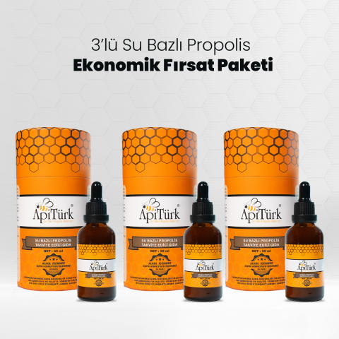 3’lü Su Bazlı Propolis Ekonomik Paket 50ml 3 Adet (Alkolsüz)