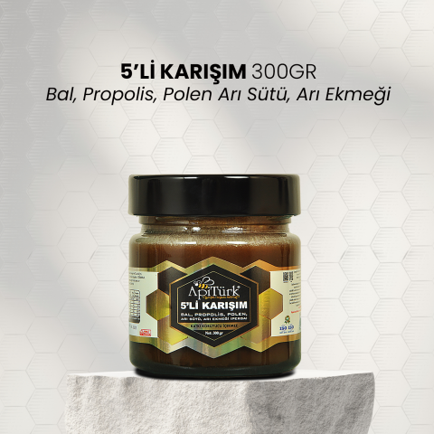 5'li Karışım 300gr Bal, Propolis, Polen Arı Sütü, Arı Ekmeği