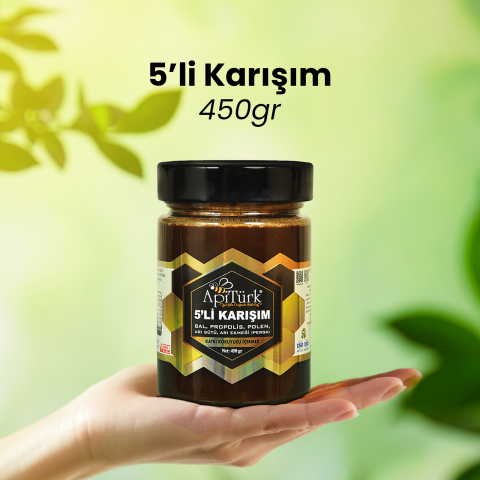 5'li Karışım 450gr Bal, Propolis, Polen Arı Sütü, Arı Ekmeği 5'li Karışım 450gr Bal, Propolis, Polen Arı Sütü, Arı Ekmeği