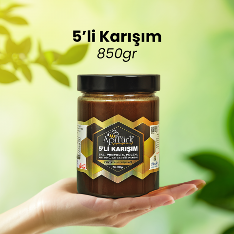 5'li Karışım 850gr Bal, Propolis, Polen Arı Sütü, Arı Ekmeği 5'li Karışım 850gr Bal, Propolis, Polen Arı Sütü, Arı Ekmeği